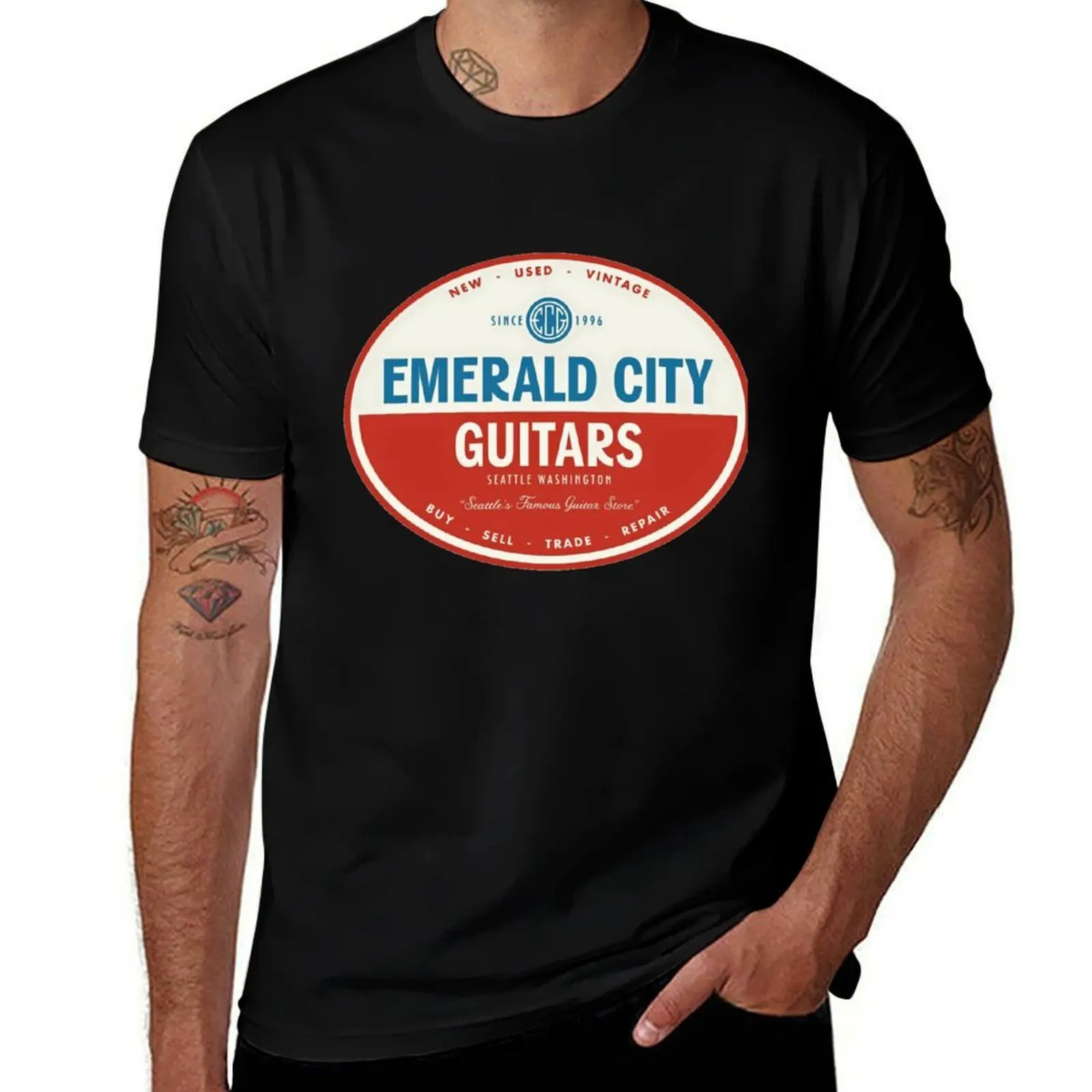 

Emerald City Vintage Guitars , Seattle T-Shirt for a boy custom t shirt quick drying clothes mens funny t shirts