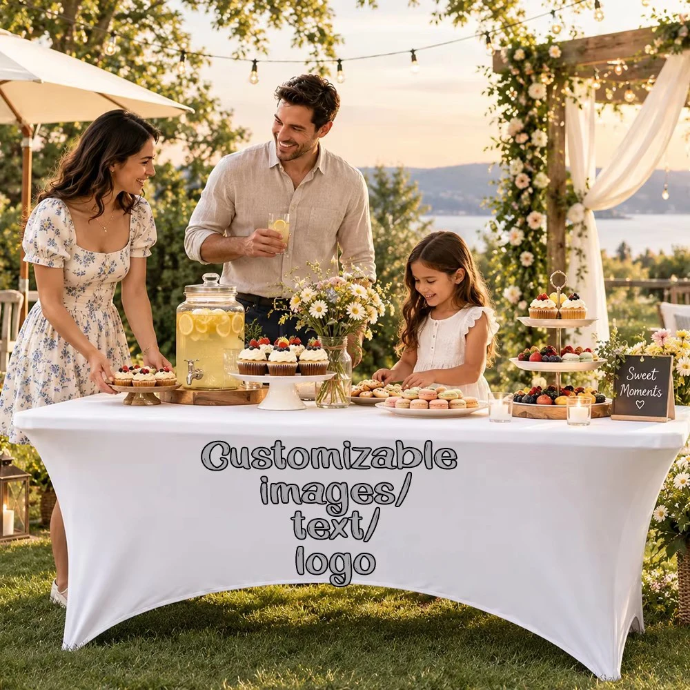 Custom Spandex Tablecloth Tight Fitted Stretch Rectangular Patio Table Cover For Event Wedding Parties