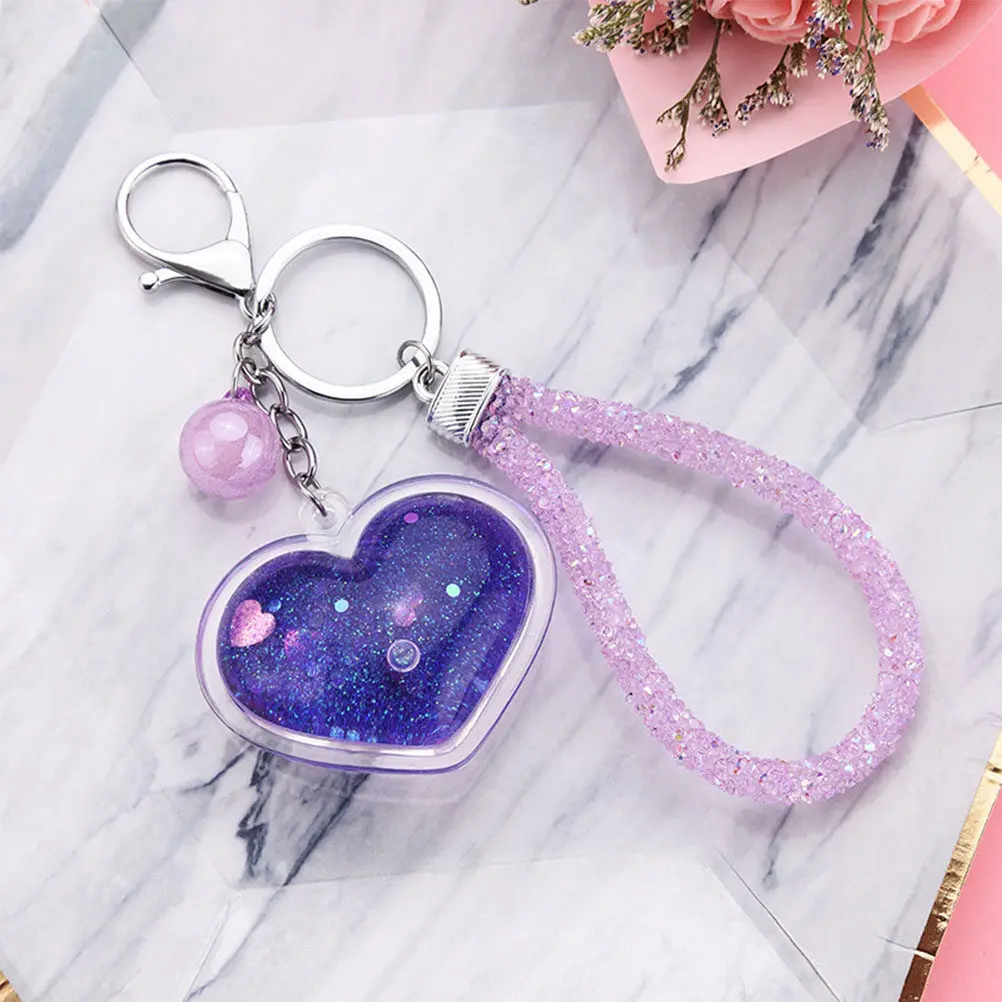 Glitter Moving Sand Heart Keychain for Women Cute Liquid Motion Pendant Bag Charm Car Key Ring Valentine's Day Gift Decor
