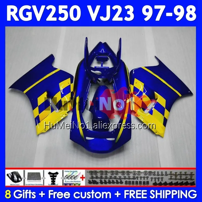 Bodys Kit For SUZUKI RGVT250 SAPC RGV 250 VJ23 Movistar Blue 97-98 110No.7 RGV-250 VJ 23 RGVT-250 RGV250 97 98 1997 1998 Fairing