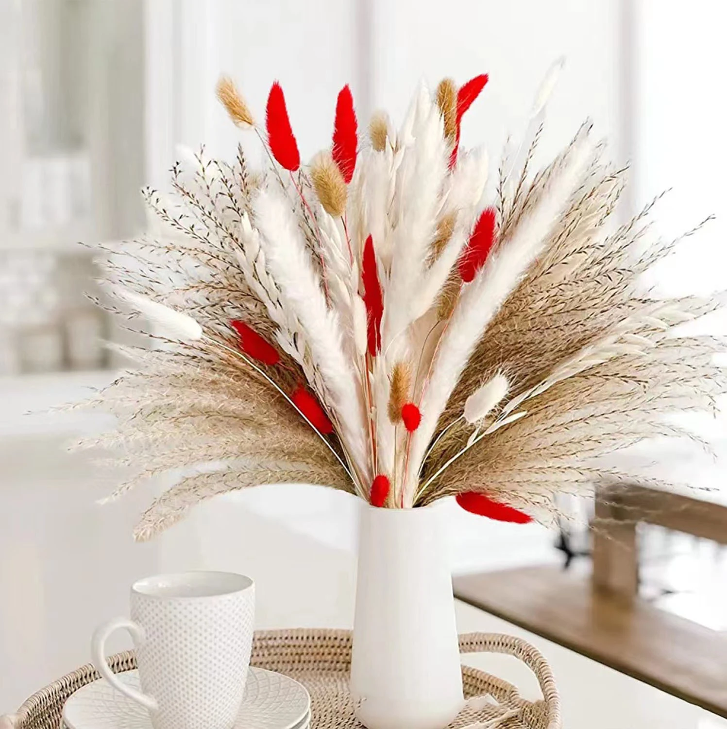 

Pampas Grass Natural Dried Flower Arrangements Wedding Christmas Decoration Fluffy Boho Reed Bunny Tail Bouquet Home Decor