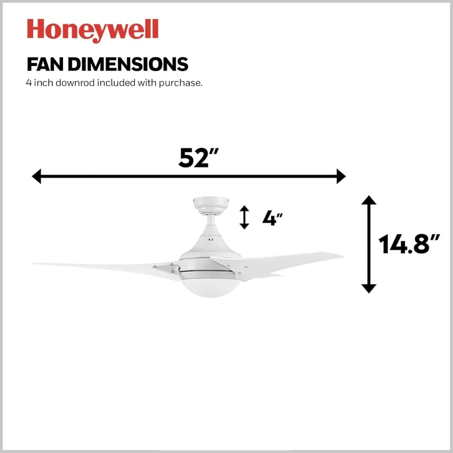 52 Inch Contemporary Indoor LED Ceiling Fan with Light and Remote Control for Modern Living Rooms and Bedrooms High Performance