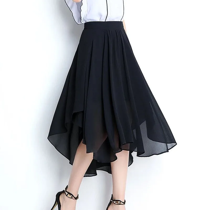 Moda assimétrica saia doce cor meninas saias de festa, marca sexy saias longas chiffon branco preto vermelho