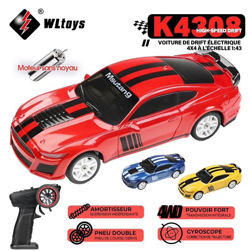 WLtoys K4308 1:43 2.4G RC dérive voiture de course avec lumières LED 4WD Gyroscope haute vitesse RTR télécommande voiture jouet pour enfant cadeau