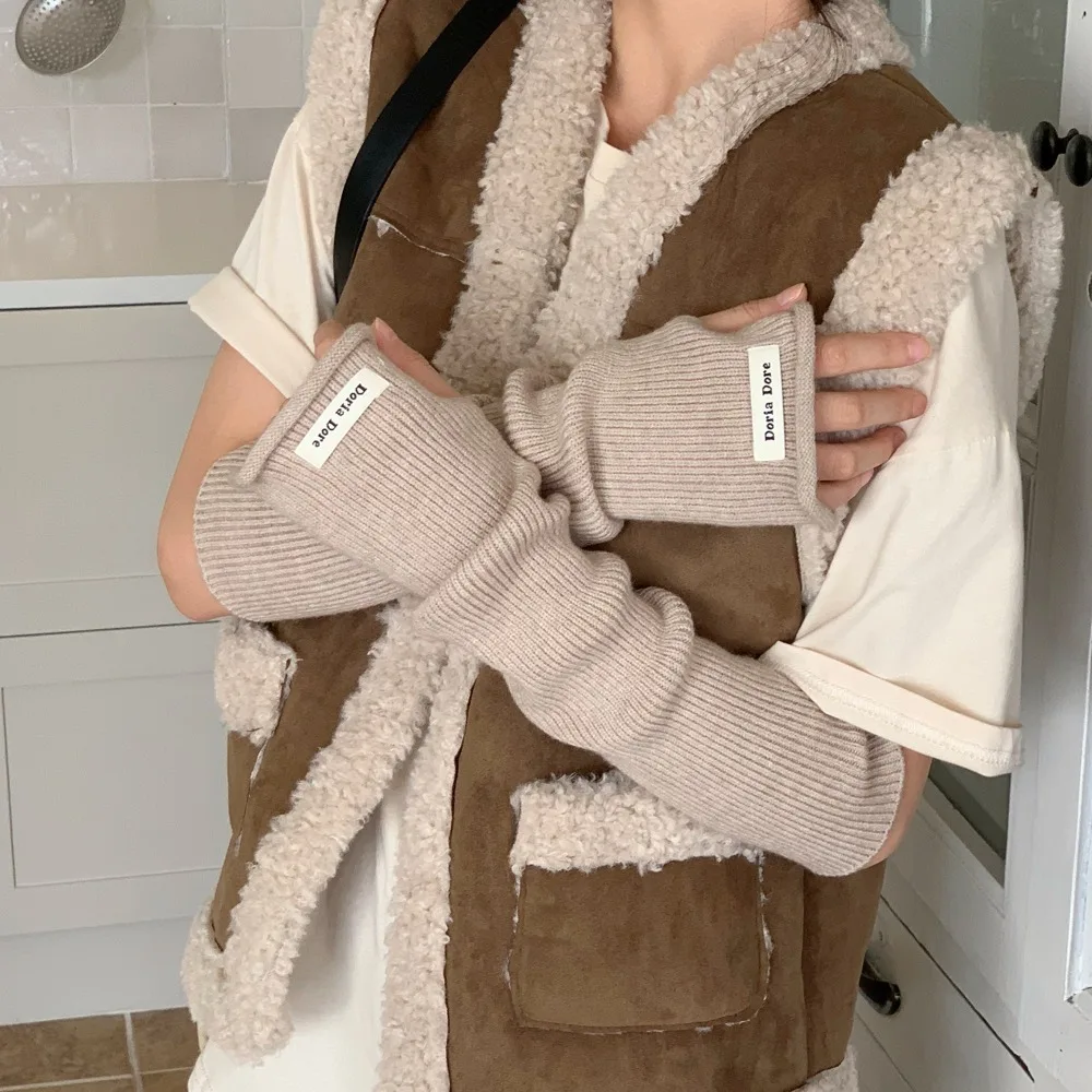 

Korean Style Knitted Warm Sleeves Solid Color Y2k Woolen Arm Gloves Elastic Hole Long Fingerless Sleeves Clothing Accessories