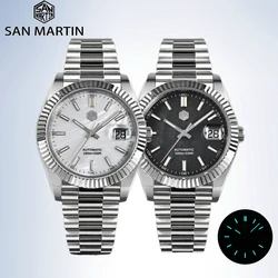 San Martin 40mm PT5000 Men Watch Automatic Mechanical Luxury Business Watches Vintage MOP Dial Sapphire Carve Fluted Bezel 10Bar