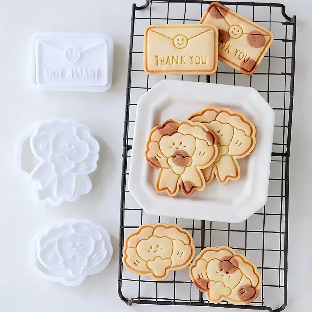 Flower Thank You Cookie Cutters Biscuit Mold Stamp Kitchen Baking Pastry Bakeware Dessert Baking Supplies