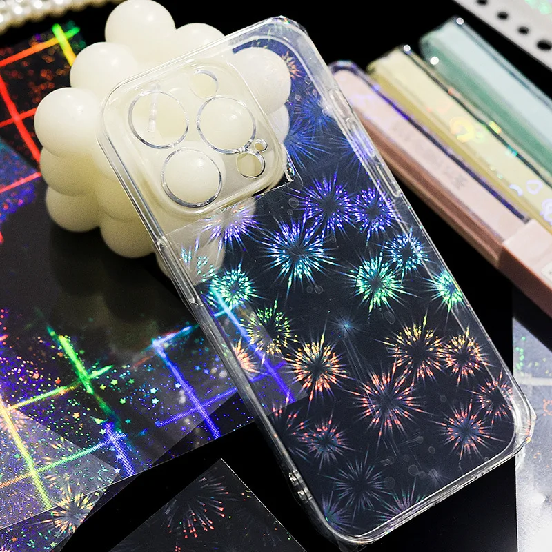 6 Sheets Colorful Dream Stickers Set Holographic Shiny Transparent Resin Waterproof Stickers Decals for Scrapbooking Supplies