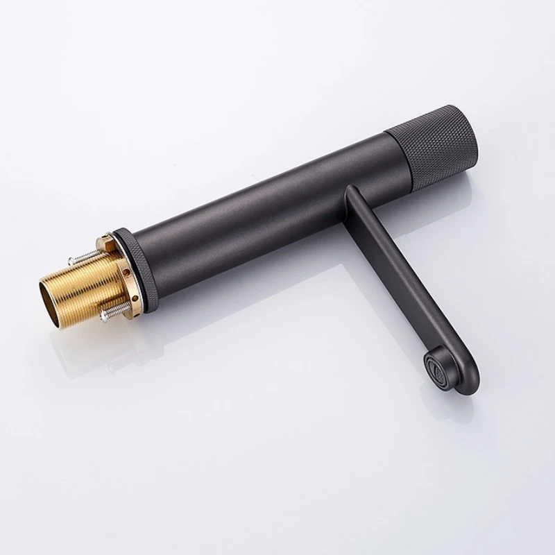 

Knurled Faucet Brushed Gold Basin Faucet Bathroom Taps Single Handle Hot and Cold Sink Mixer Knurled Basin Faucet