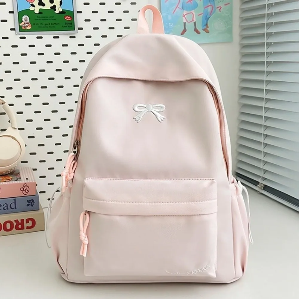 New Casual Bow Embroidered Backpack Large Capacity Simple School Bag Versatile Shoulder Bag for Students