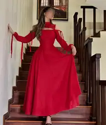Customized Delicate Lace Up Long Sleeves Evening Dress Graceful High Collar A-Line Party Dress Classic Zipper Back Pro