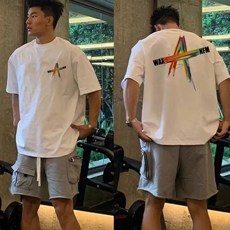 

American Style T-Shirt Men's Summer Loose Cotton Short Sleeve Tees Cartoon Pattern Breathable Casual Top Shirt Male Clothing