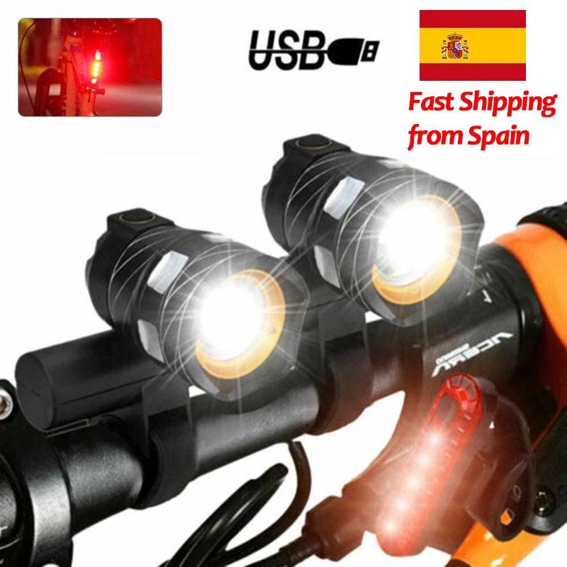 Zoomable Front Bike Light LED Bicycle Lamp USB Rechargeable Headlight 3 Modes Light with Built-in Battery