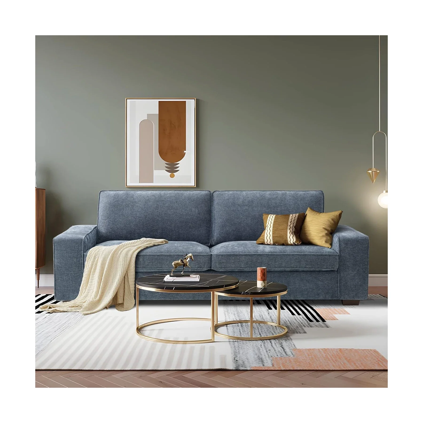 Couches for Living Room, Modern Chenille Couches and Sofas Living Room Furniture with Metal, Solid Wood Armrest