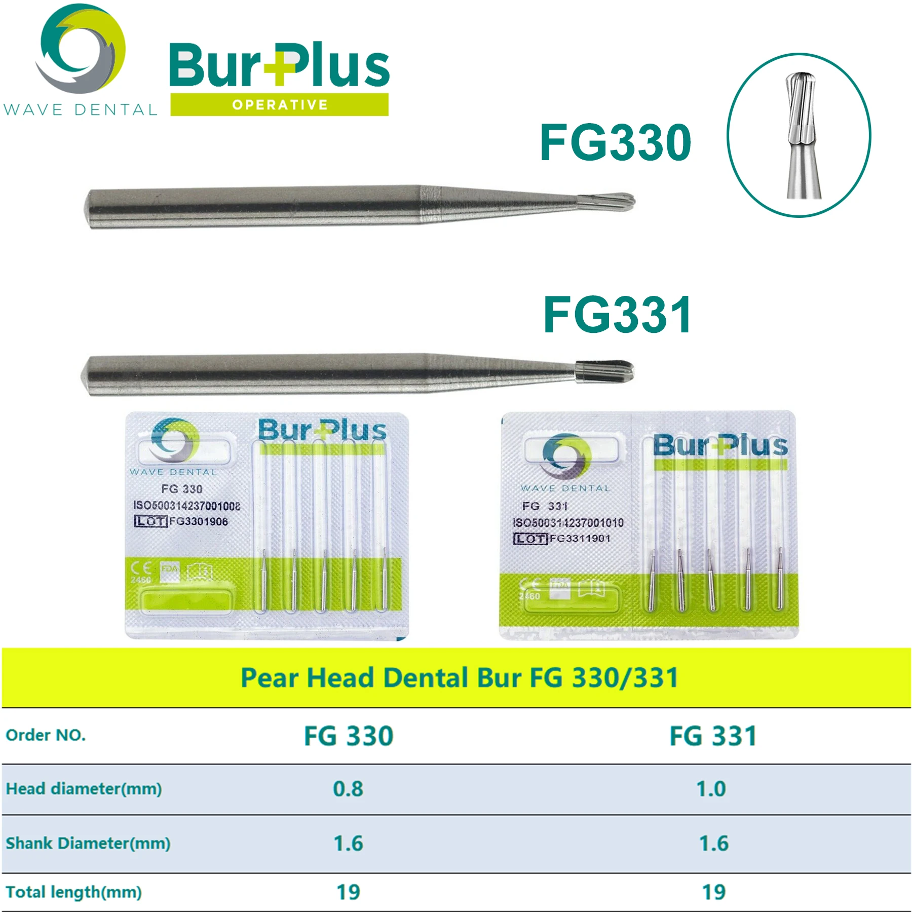 Dental Burs Tungsten Carbide Pear Head Bur FG330/331 High Speed Dentistry Drills Dental Laboratory Equipment 5pcs/Pack - Image 2