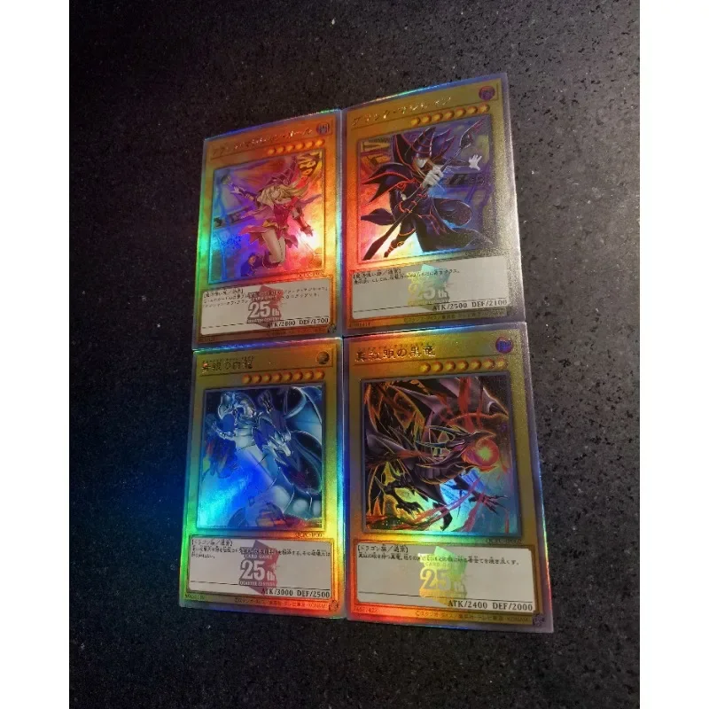 4pcs/set YuGiOh Black Magician Girl Blue-Eyes White Dragon Self Made Refraction Flash Card Anime Classics Game Collection Cards