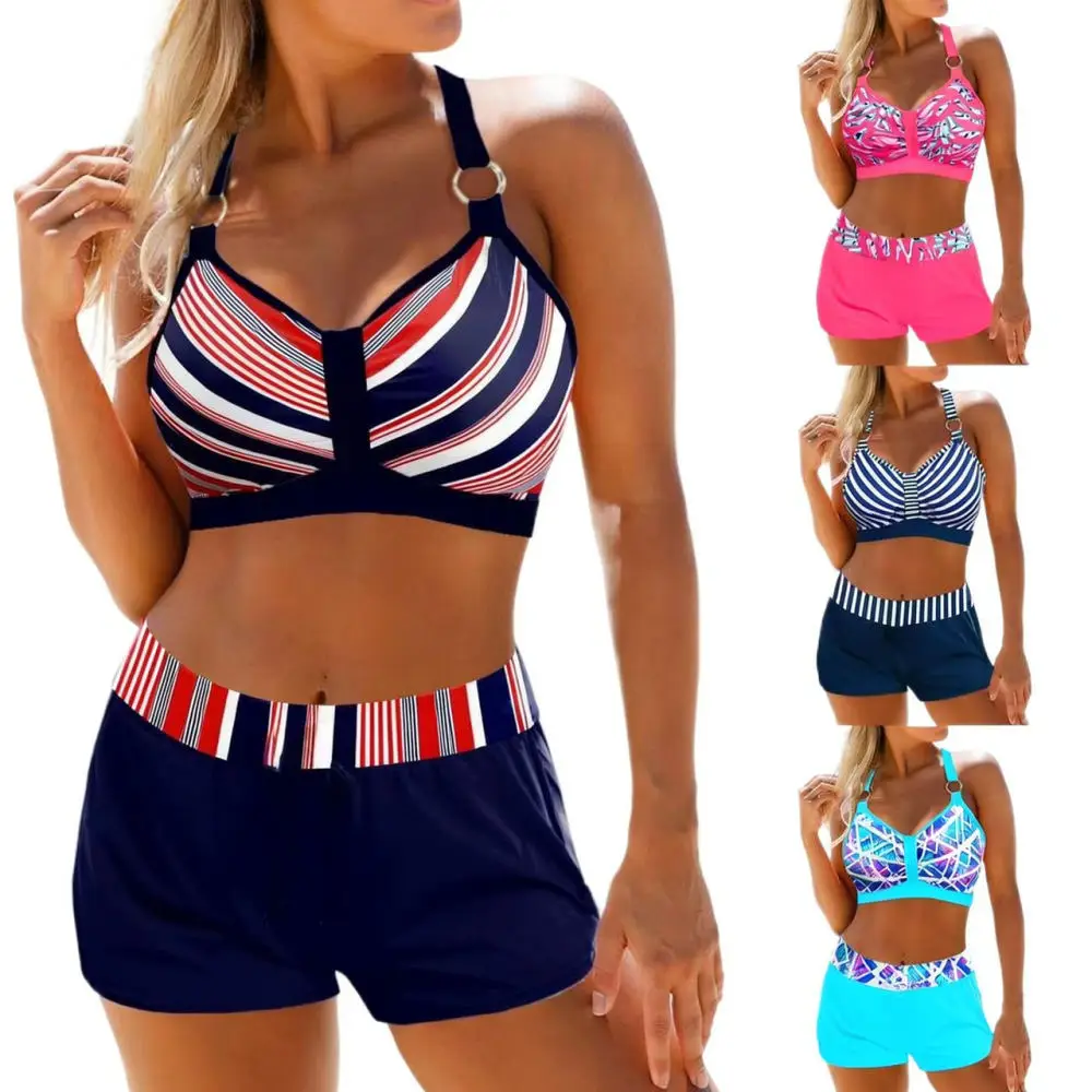 2025 Plus Size Swimwear Striped High Waist Bikini Set Sexy Womens Two Piece Bathing Suit Beach Pool Party Swimsuit Set