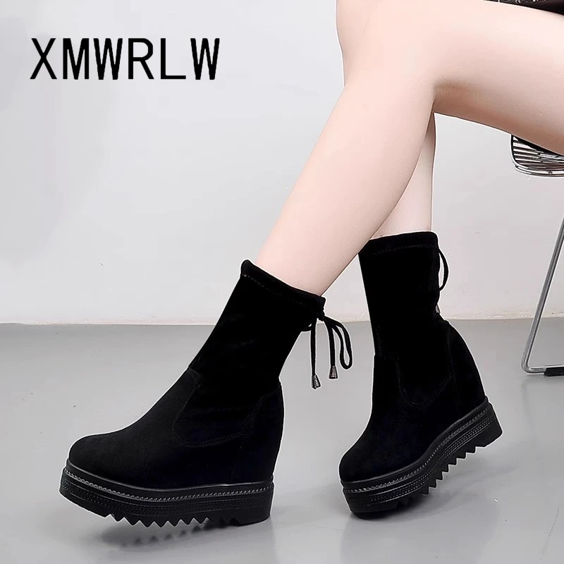 XMWRLW Women\'s Winter Ankle Boots Fashion High Heels Ladies Ankle Boots Platform Shoes Rubber Sole Non-Slip Shoes Winter Boot