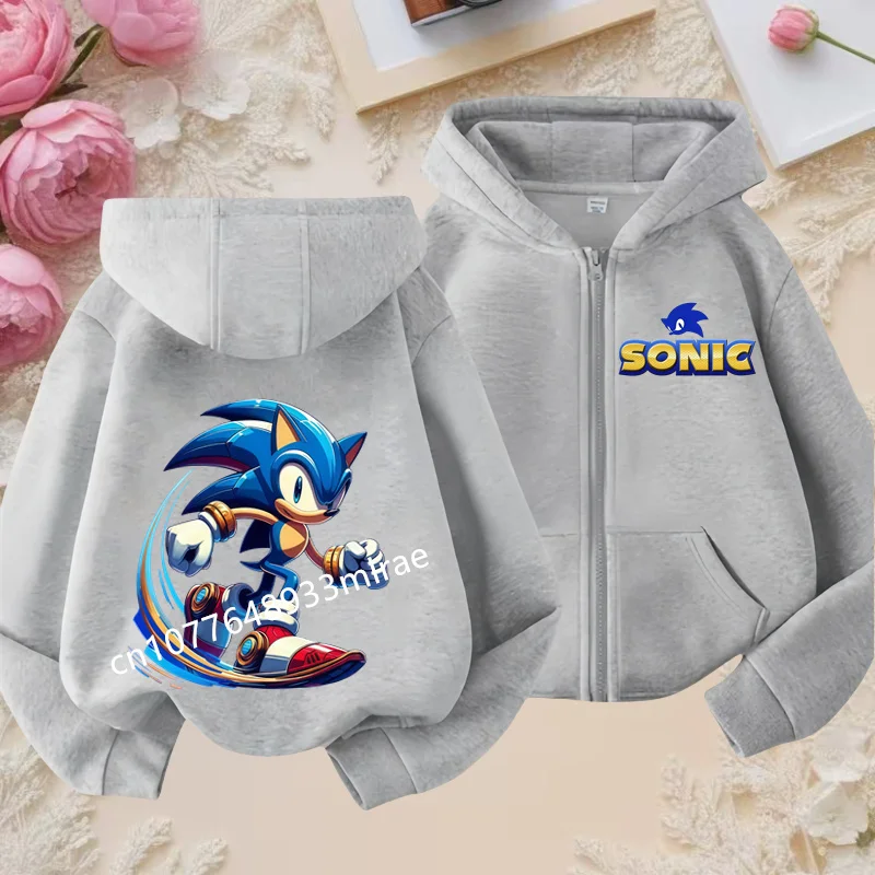 Venta caliente Sonic cremallera Sudadera con capucha niñas Anime cremallera Sudadera con capucha moda abrigo niños dibujos animados adolescentes chándales niño ropa deporte Top