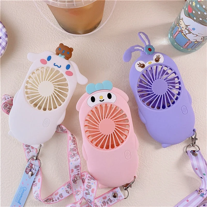 

Kawaii Sanrios Cinnamoroll Melody Usb Charging Hanging Neck Fan Stellalou Student Portable Dormitory Silent Deskfan Phone Holder