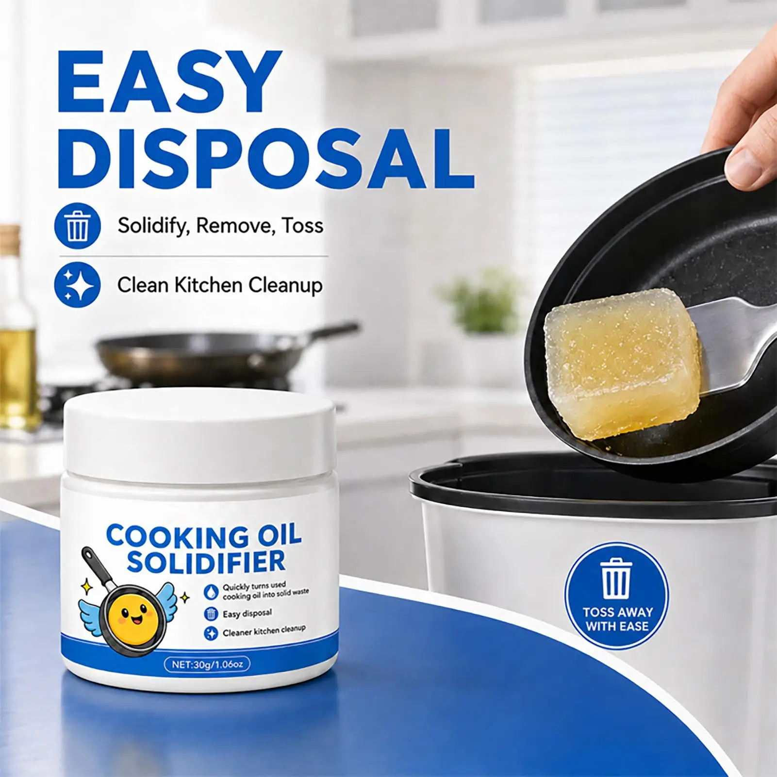 Cooking Oil Solidifying Powder Hot Grease Hardener for Waste Frying Oil Vegetable Oil and Lard Eco Friendly Kitchen Cleaning