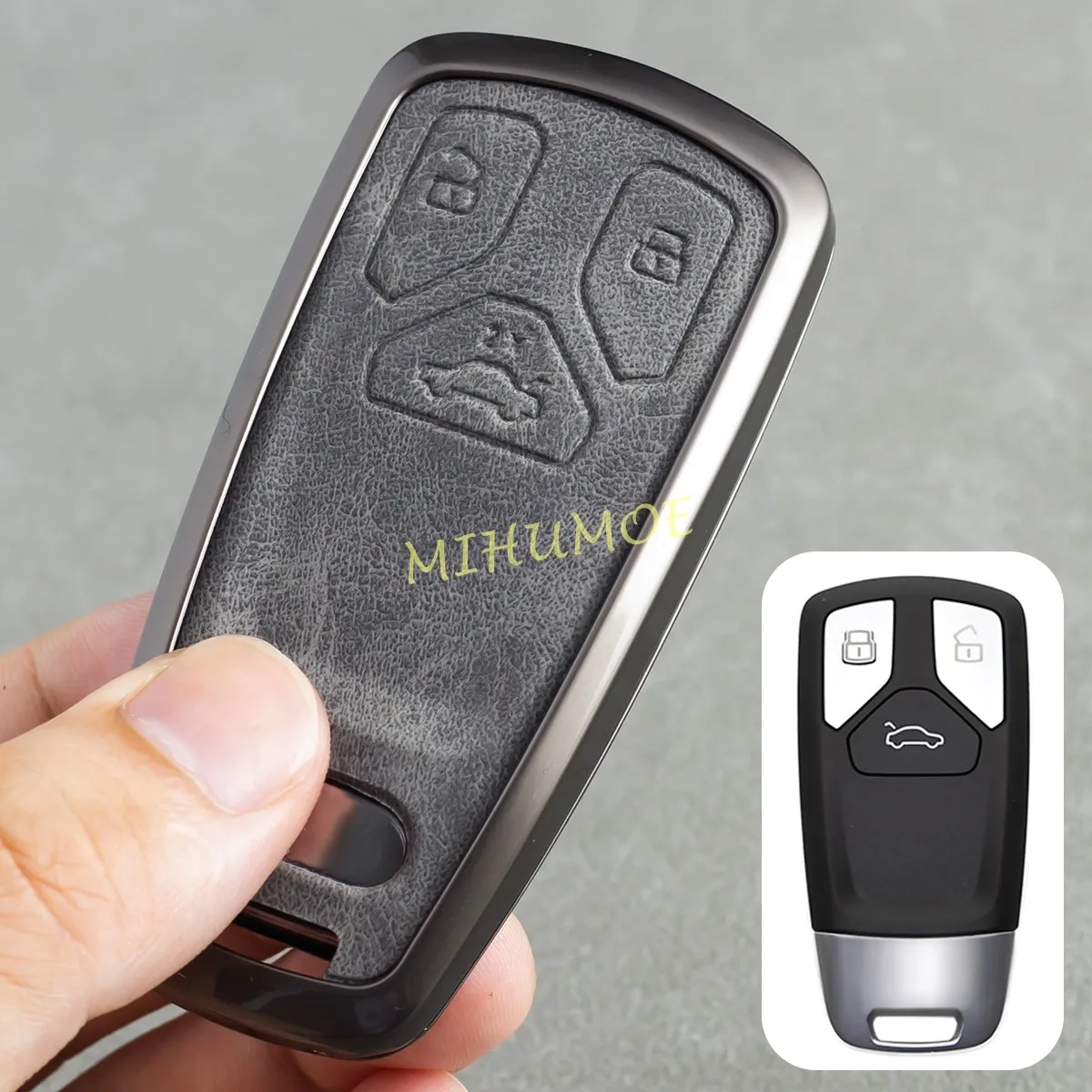 Alloy + Leather Car Key Case Cover Shell Fob For Audi A4 A5 Q5 Q7 S4 S5 SQ5 TT Accessories