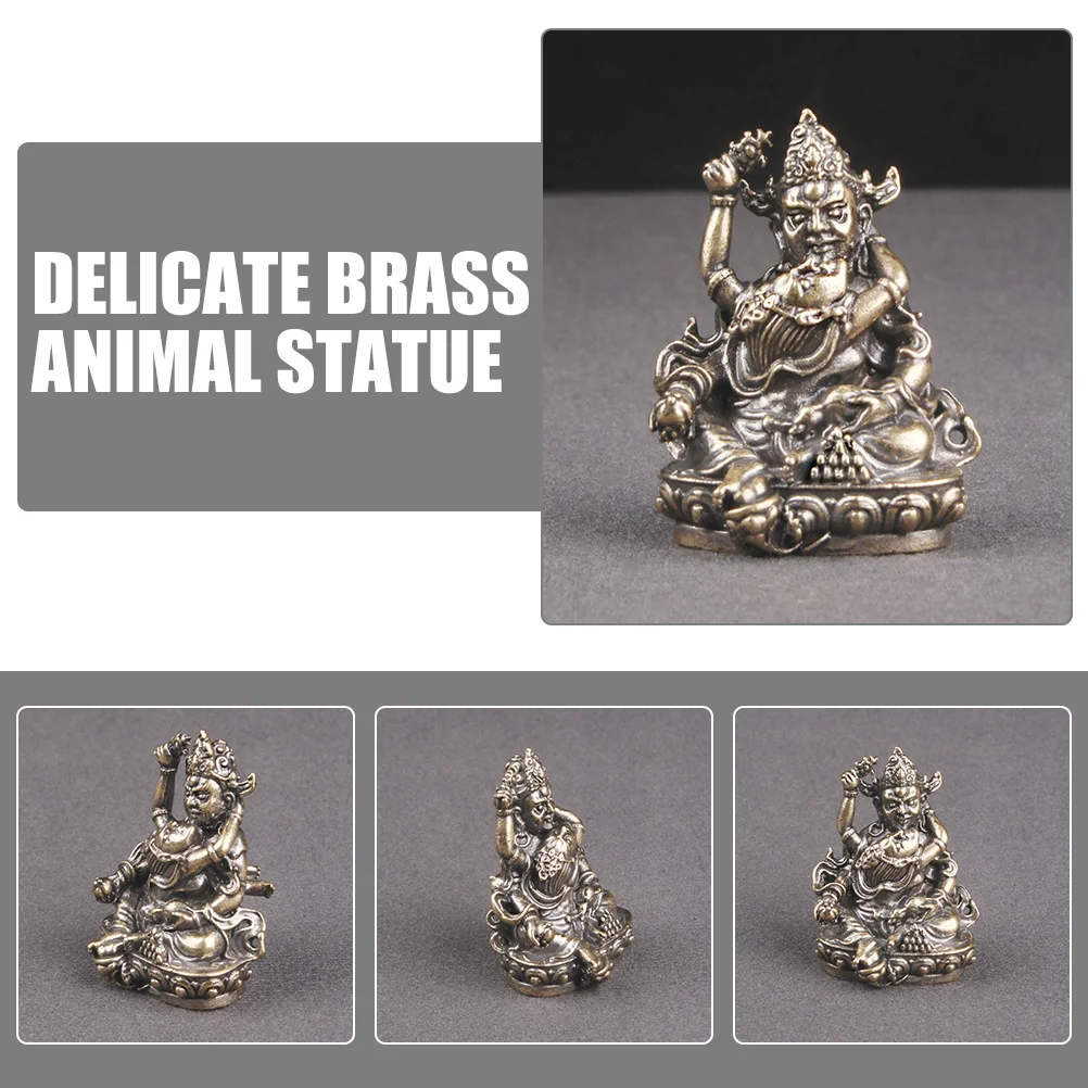 

2Pcs Retro Brass Buddha of Wealth Sculpture Desktop Decor Exquisite Tibetan Statue Fortune Charm Ornament Brass of Wealth