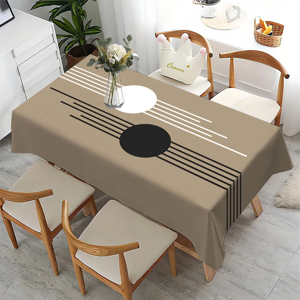 VIKAMA Geometric Lines Light Curry Tablecloth Modern Simple Waterproof Oilproof Tablecloth Home Table Decoration