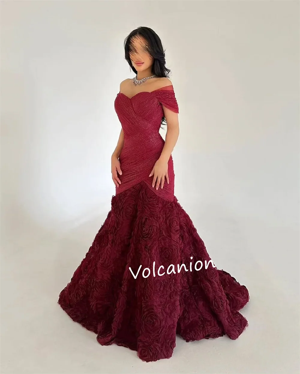 Customized Net Handmade Flower A-line Off-the-shoulder Long Dresses Bespoke Occasion Evening Elegant Modern Style