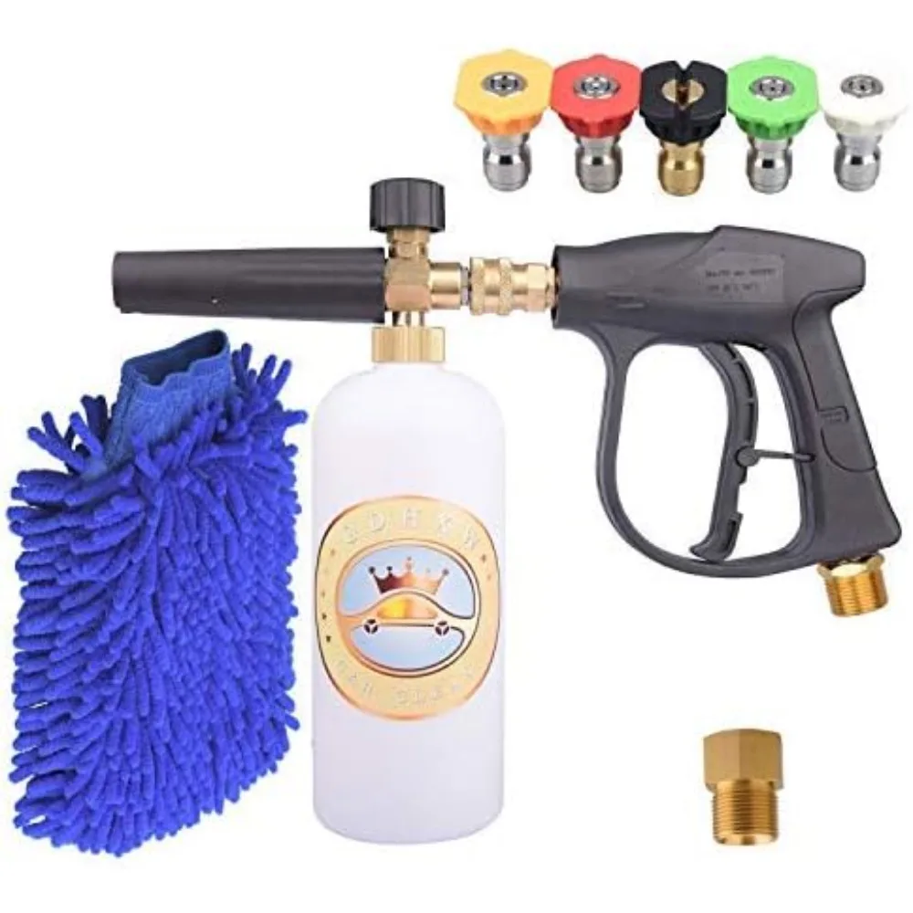 

GDHXW X-884 Пистолет для мойки высокого давления Пенная пушка 5 насадок 2 конверсионных адаптера Чистящие перчатки, для мойки высокого давления