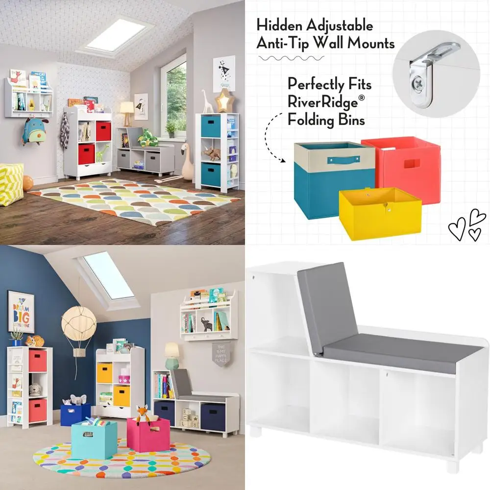 

Белый детский уголок для чтения с скамейкой для хранения, мягким сиденьем и органайзером для игрушек