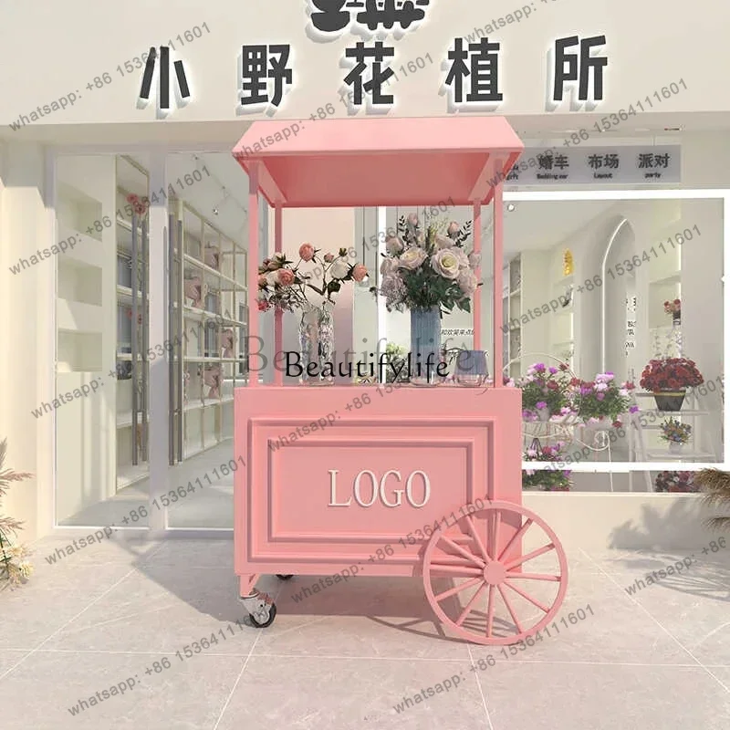 European-Style Iron Flower Car Stall Car Outdoor Display Vending Car Shopping Mall Promotion Belt Chest of Drawer Mobile Stall