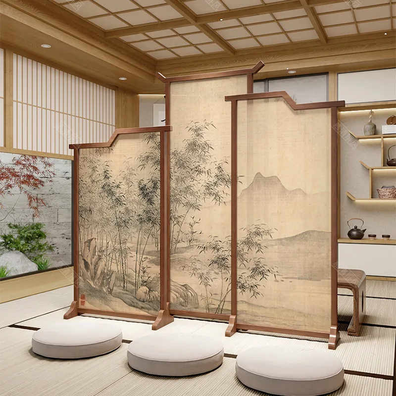 New Chinese-style movable seat screen entry entrance office living room decoration blocking retro bamboo forest solid wood scree