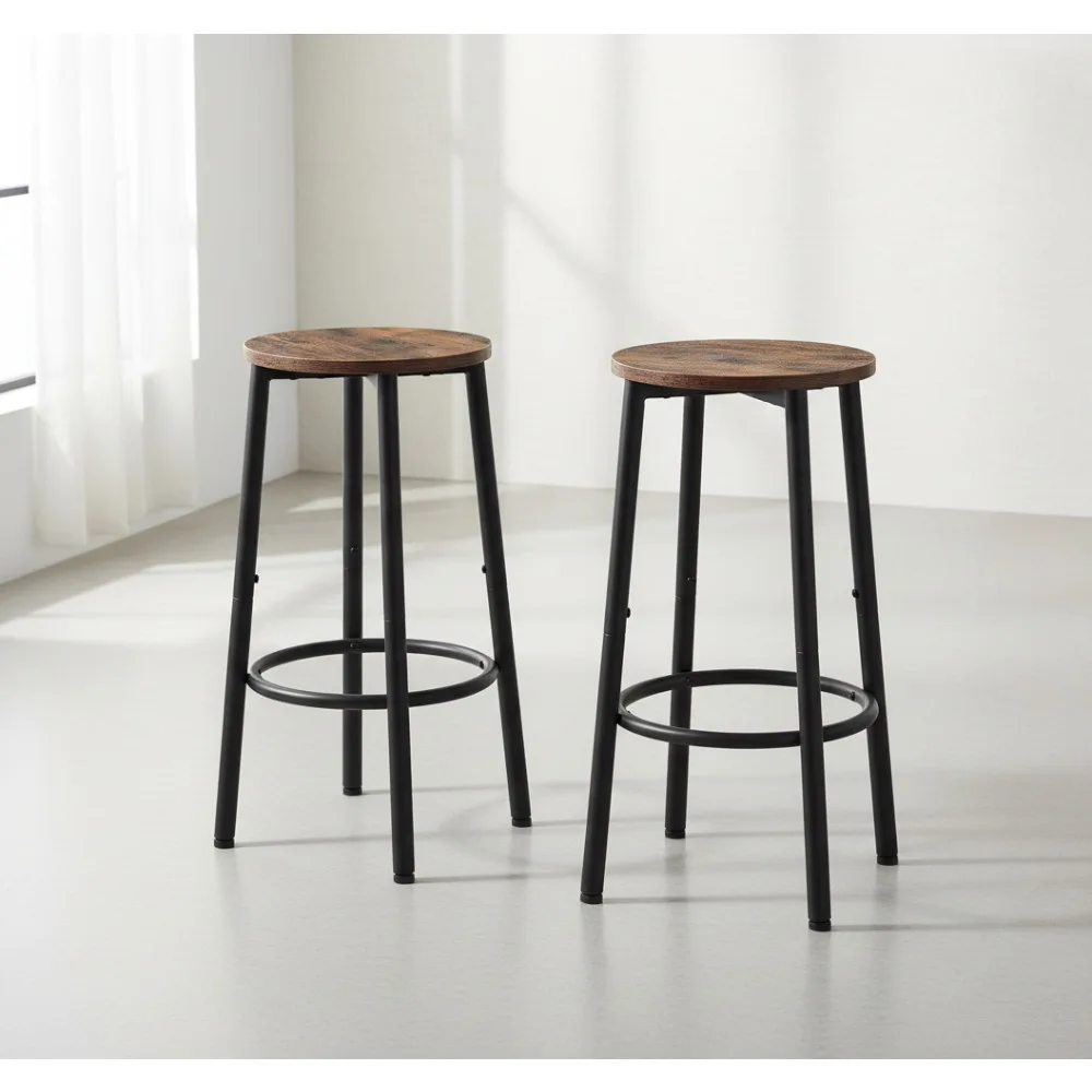 2-Pack Kitchen Bar Stools with Footrest, Rustic Brown Round Height Stools, Easy Assembly for Dining & Party
