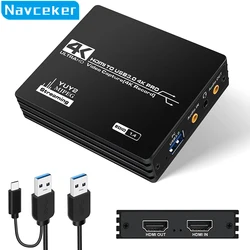 Navceker-tarjeta de captura de vídeo 4K Pro, USB 3,0, compatible con HDMI, grabadora de vídeo HD 1080P 60fps para OBS, captura de juegos en vivo