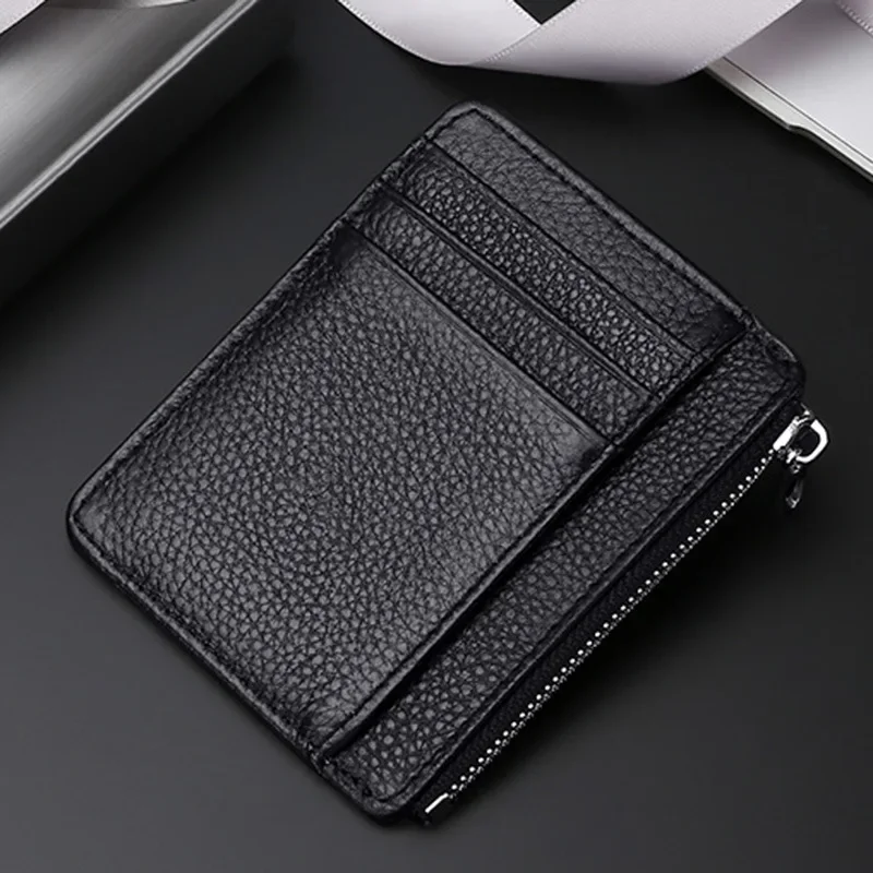 Man Purses Ultra-thin Zipper Mini Business Bank Credit Card Wallet Black Women Small Coin Cards Cover Cardholder Bags