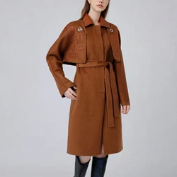 NIGO Women's Fall And Winter Two-piece Splicing Lapel Wool Coat Belt Fashion Casual In The Long Jacket Ngvp #nigo9241