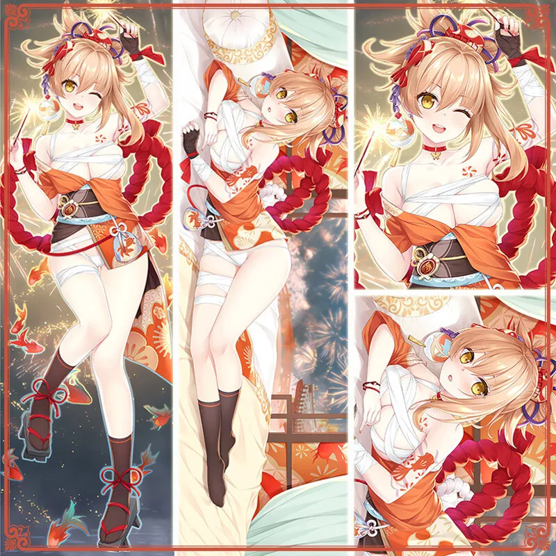 Anime Girl Genshin Impact Yoimiya Cosplay 2WAY Hing Body Dakimakura Pillow Case Double-Sided Cushion Cover