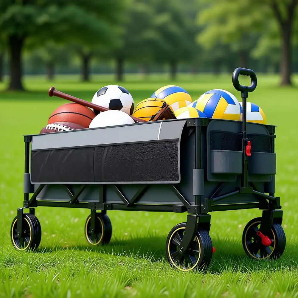 

Складная тележка-вагон с тормозами и сеткой для грузов, 500 фунтов, сверхпрочная портативная универсальная тележка с регулируемой ручкой, 400 л