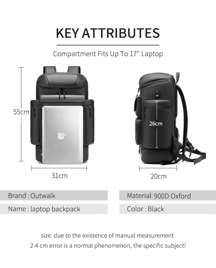 Obrázek 3: Extra notebook batoh pro muži outdoorové tramping podnikání cestovní brašna pro krátký výlet, odolný commuter batůžku s čalouněný kupé