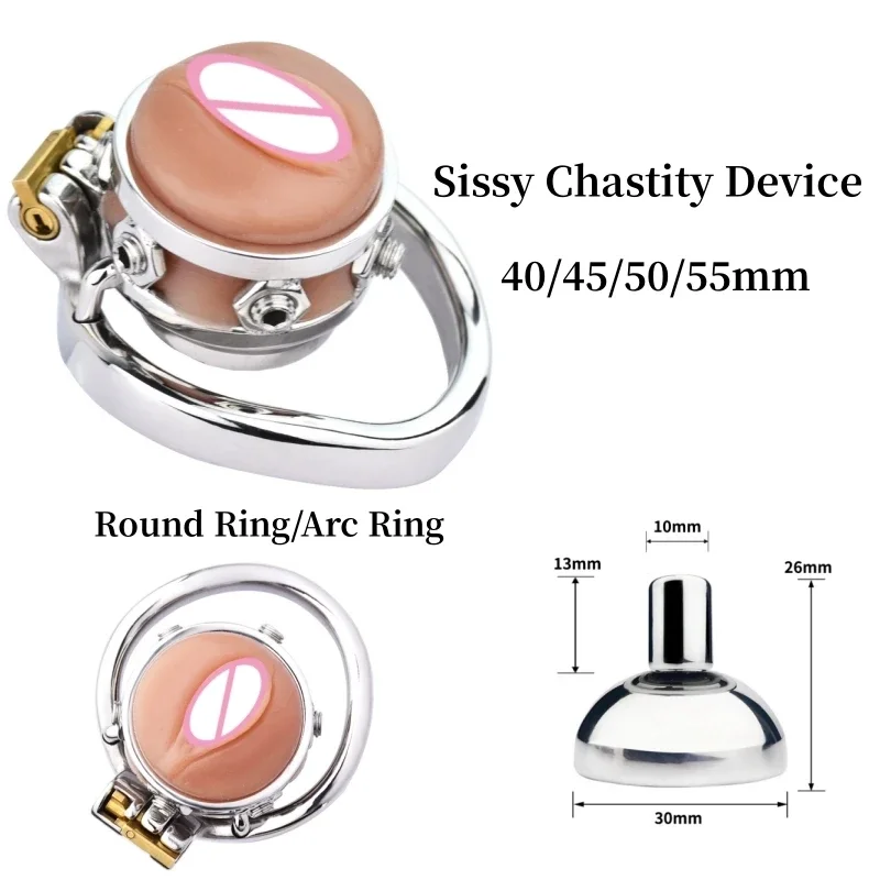 Realistic Silicone Pussy Sissy Chastity Cage Device Stainless Steel Penis Lock Adult Games Anti-Dislodgement Cock Cage Sex Toys