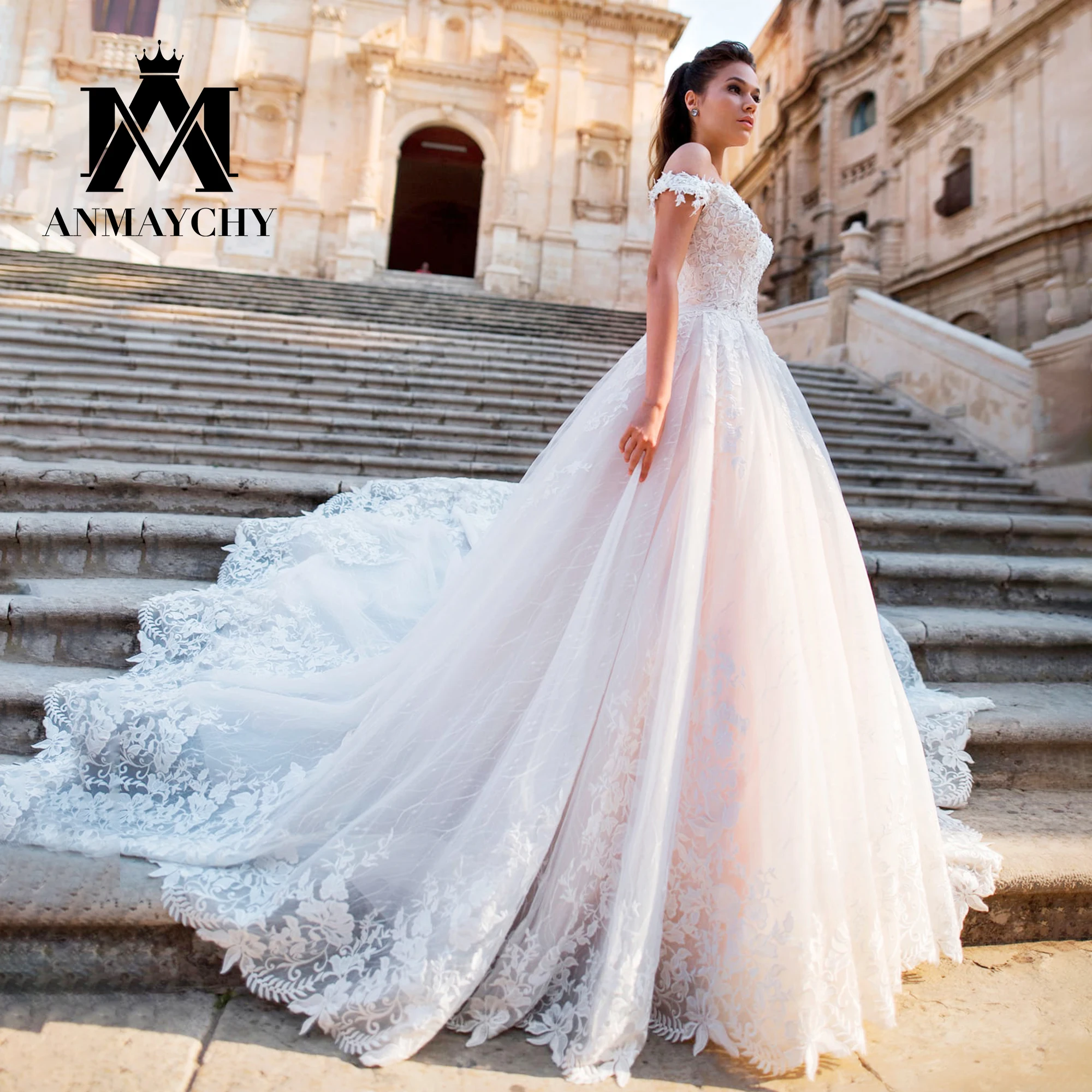 

ANMAYCHY Ball Gown Wedding Dresses For Women 2023 Sweetheart Off Shoulder Beaded Appliques Lace Wedding Gown Vestidos De Novia