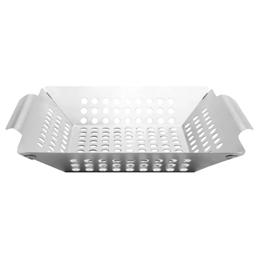 Stainless Steel Grill Tray Bbq Pan Multi-Function Double Handle Camping Grill Topper Household Reusable Wear-Resistant Bbq