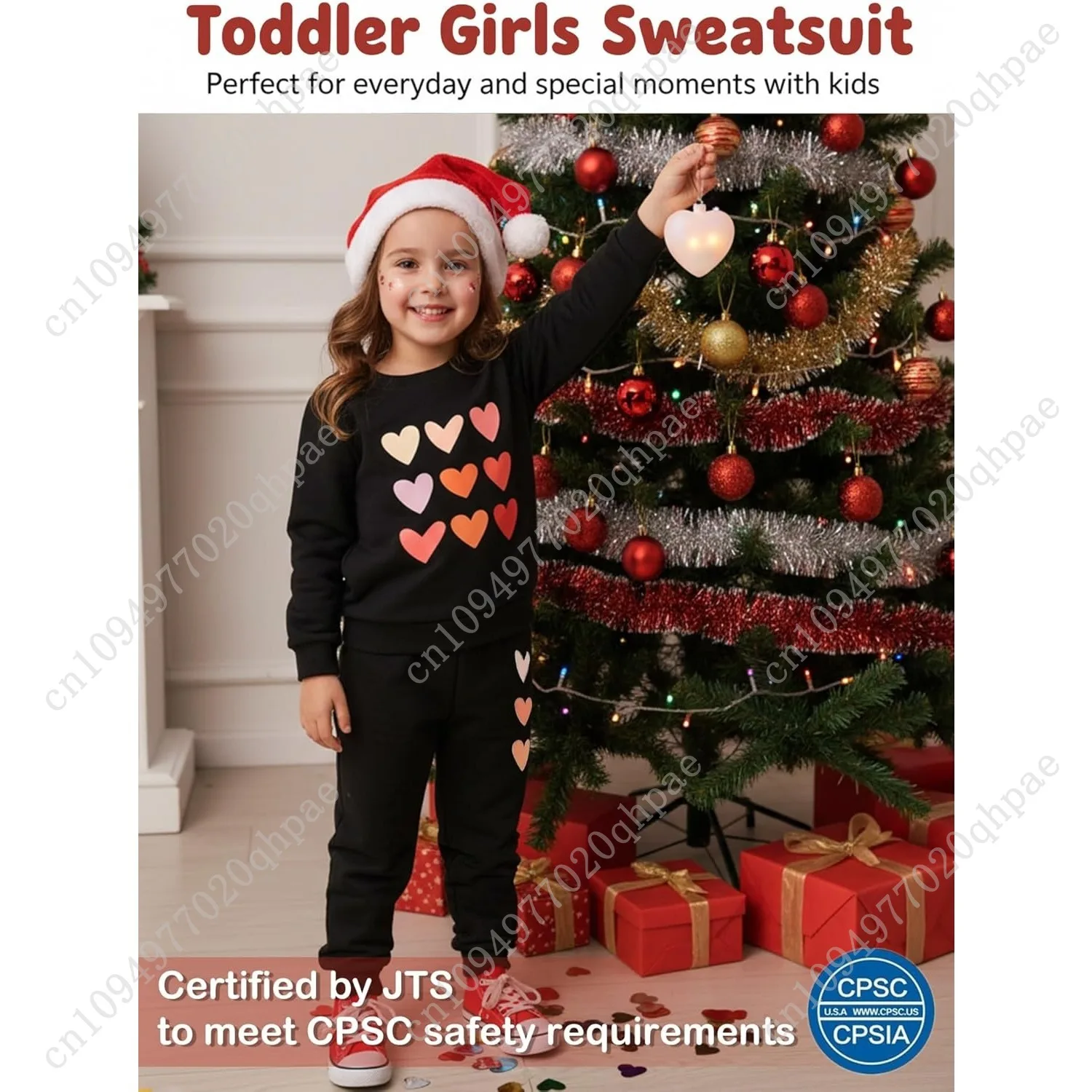 بدلة رياضية لطيفة للفتيات الصغيرات - ملابس أطفال كاجوال مطبوعة على شكل قلب، سويت شيرت طويل وسراويل رياضية لخريف وشتاء