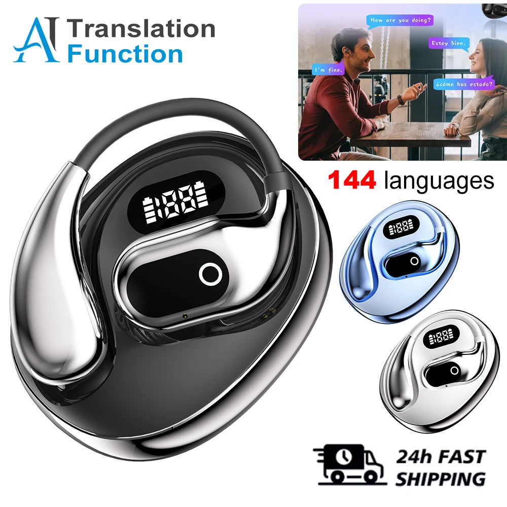 Ai Two-Way Real time Translators Earphone 144 Languages Wireless Bluetooth Smart Voice Translator Headphones For Travel Business