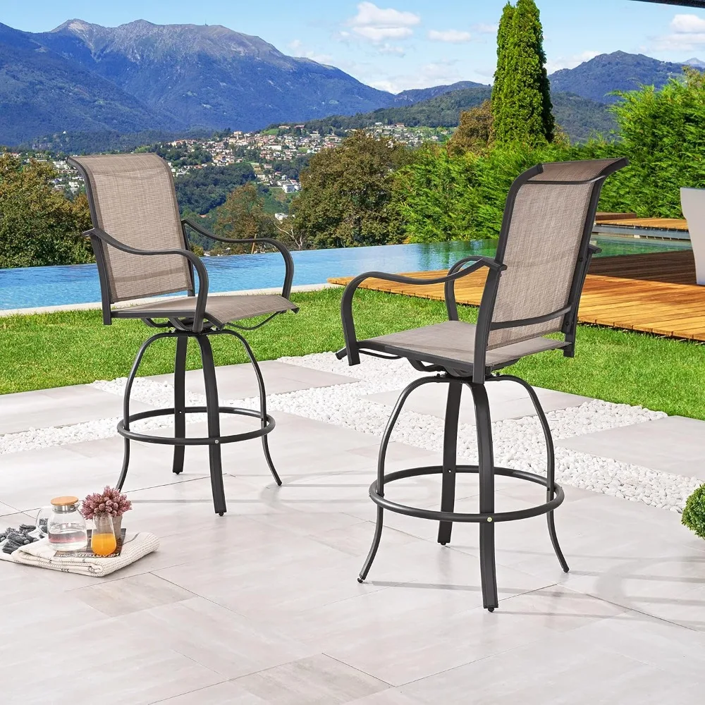 Patio Swivel Bar Stools Outdoor High Bistro Stools Height Chairs All Weather Garden Furniture Bar Dining Chair,Set of 2