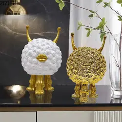 Cartoon Curly Fluffy Creatures Sculpture Ornaments Desk Decoration Creative Cute Monster Statue Resin Crafts Modern Home Decor