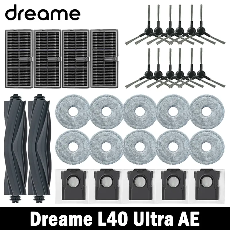 إكسسوارات استبدال لمكنسة Dreame L40 Ultra AE، فرشاة جانبية رئيسية، فلتر HEPA، قطع قماش للمسح، كيس غبار
