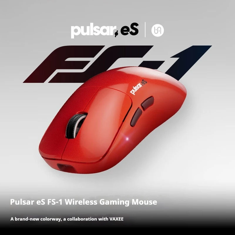 Pulsar eS FS-1 Vaxee Co-branded Wireless Gaming Mouse,Ergonomic Design,Built-in Rechargeable Battery,Rally Blue Racing Red