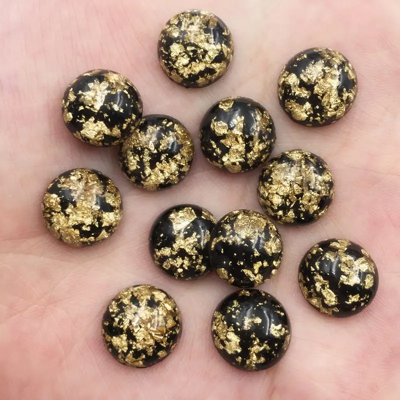 40Pcs 12mm Resin Glitter Filled Gold Foil Round Gems Flatback Cabochon Rhinestone Scrapbook DIY Wedding Applique Ornament Crafts